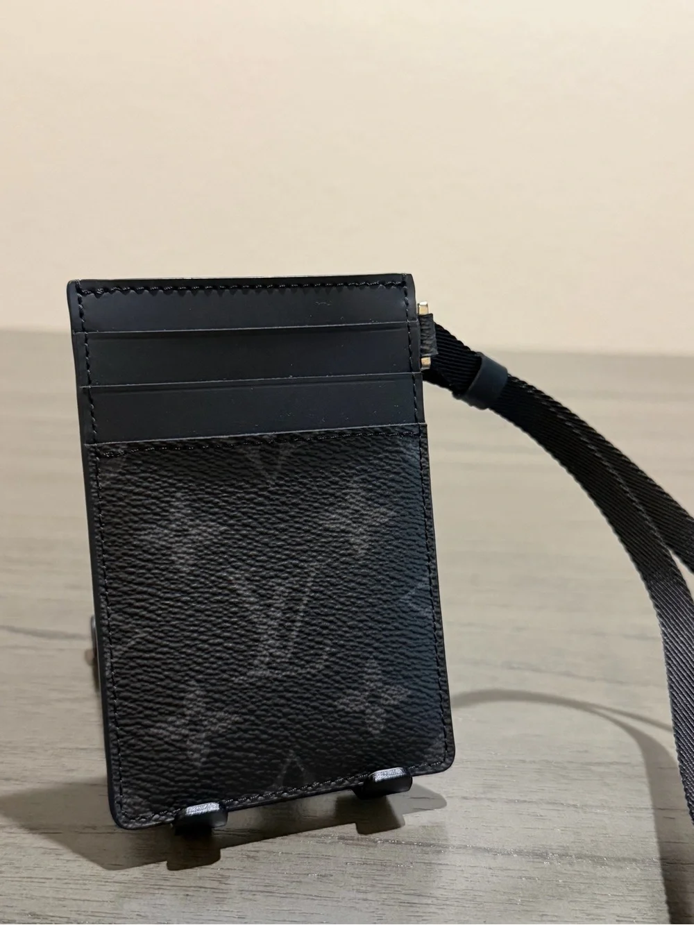 Louis Vuitton Black Monogram Card Holder with Lanyard